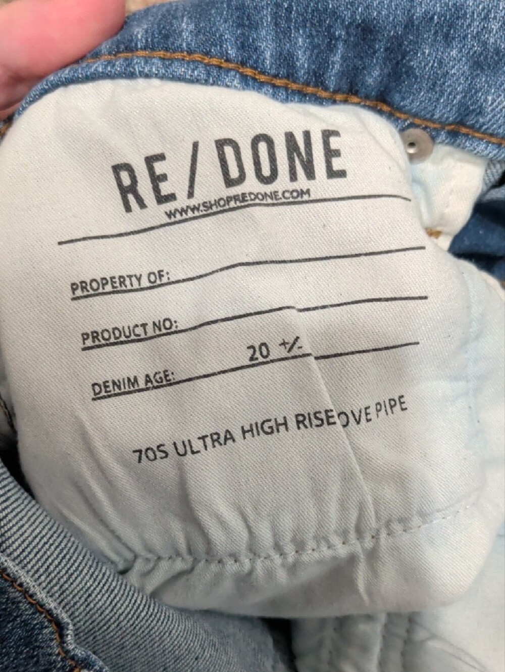 Re/Done blue 70s ultra high rise raw hem stove pipe jeans - Picture 13 of 13